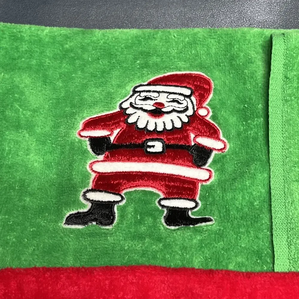 Vtg Christmas Hand Towels Embroidered Santa, Bells, Golden Crown & Cannon USA
